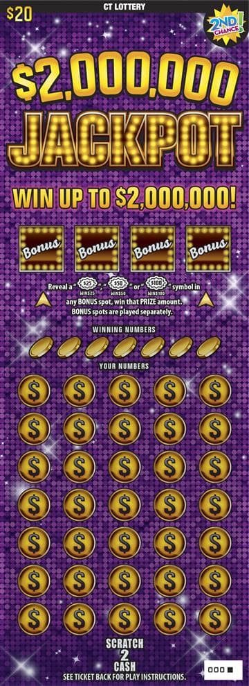 $2,000,000 Jackpot Connecticut Lottery scratch-off ticket