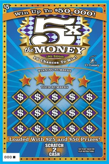 5X The Money 19th Edition Connecticut Lottery scratch-off ticket