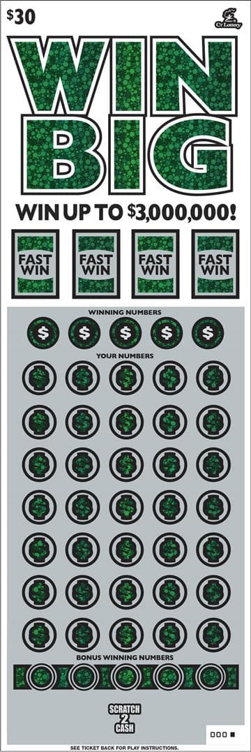 WIN BIG Connecticut Lottery scratch-off ticket