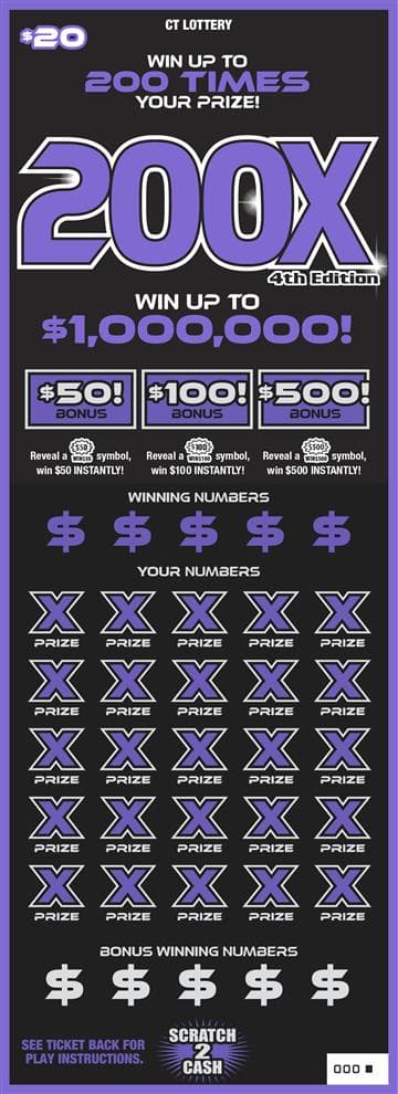 200X 4th Edition Connecticut Lottery scratch-off ticket