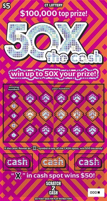 50X the cash Connecticut Lottery scratch-off ticket art
