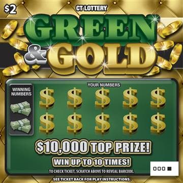 Green & Gold Connecticut Lottery scratch-off ticket art