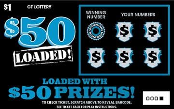 $50 Loaded! Connecticut Lottery scratch-off ticket