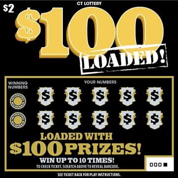 $100 Loaded! Connecticut Lottery scratch-off ticket