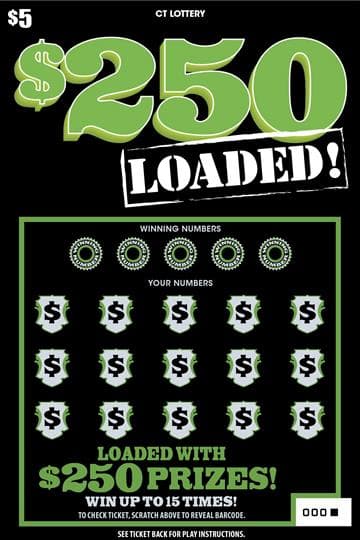 $250 Loaded! Connecticut Lottery scratch-off ticket