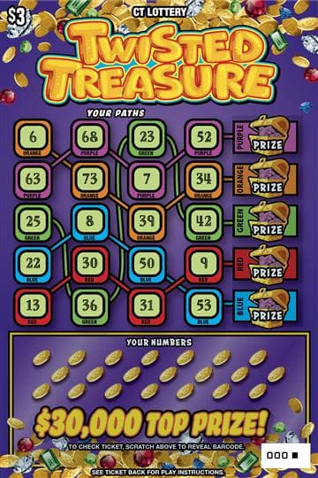 Twisted Treasure Connecticut Lottery scratch-off ticket