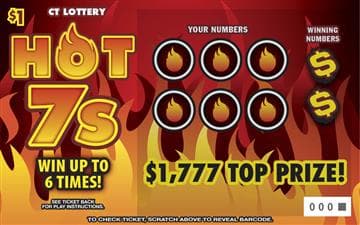 Hot 7s Connecticut Lottery scratch-off ticket art