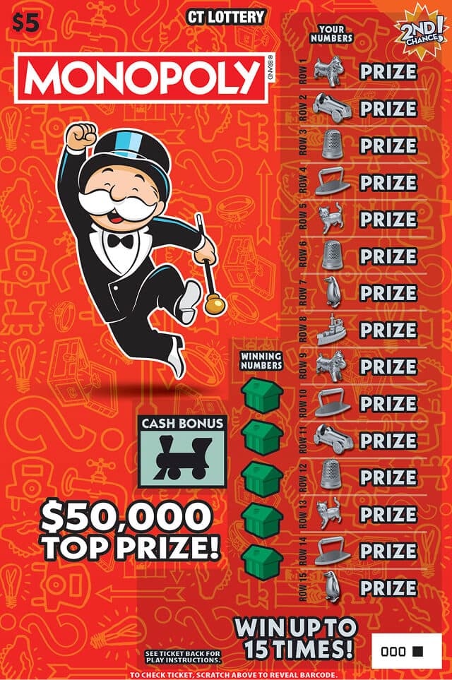 $5 MONOPOLY Connecticut Lottery scratch-off ticket art