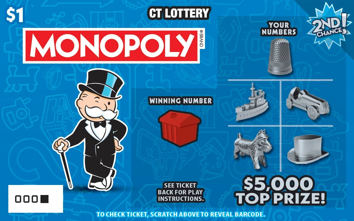 $1 MONOPOLY Connecticut Lottery scratch-off ticket art