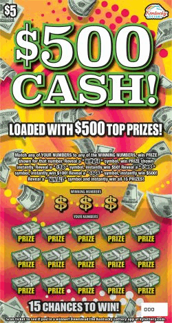 $500 Cash! Kentucky Lottery scratch-off ticket
