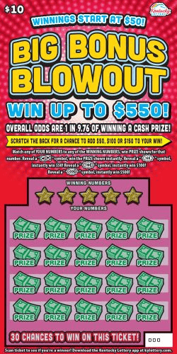 Big Bonus Blowout Kentucky Lottery scratch-off ticket art