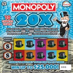 Monopoly® 20X Kentucky Lottery scratch-off ticket art