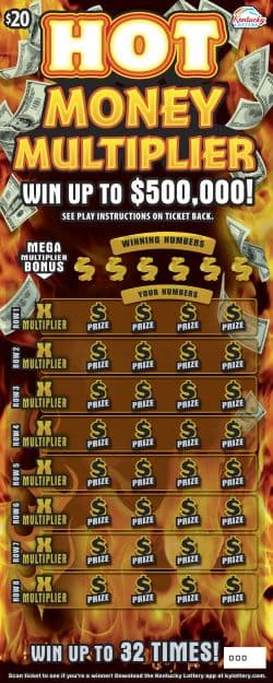 Hot Money Multiplier Kentucky Lottery scratch-off ticket art
