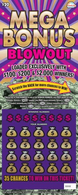 Mega Bonus Blowout Kentucky Lottery scratch-off ticket