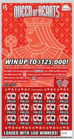Queen of Hearts Kentucky Lottery scratch-off ticket art