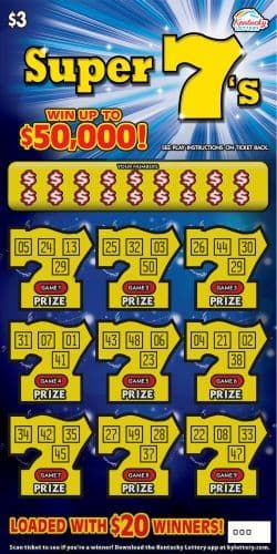 Super 7's Kentucky Lottery scratch-off ticket art