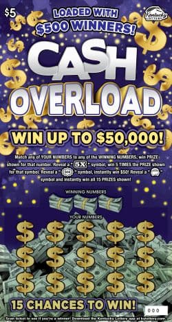 Cash Overload Kentucky Lottery scratch-off ticket