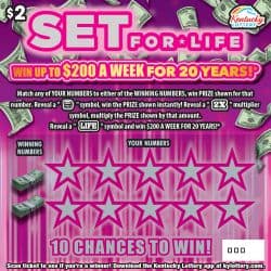 $2 Set For Life Kentucky Lottery scratch-off ticket art