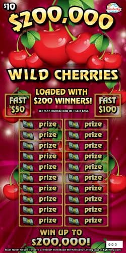 $200,000 Wild Cherries Kentucky Lottery scratch-off ticket