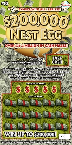 $200,000 Nest Egg ® Kentucky Lottery scratch-off ticket art