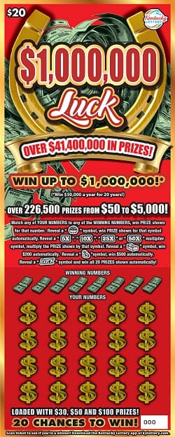 $1,000,000 Luck Kentucky Lottery scratch-off ticket art