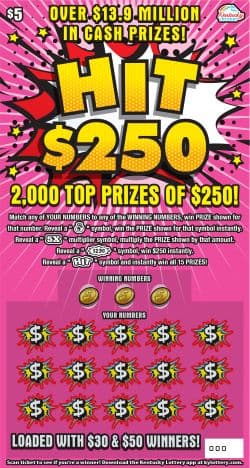 HIT $250 Kentucky Lottery scratch-off ticket art