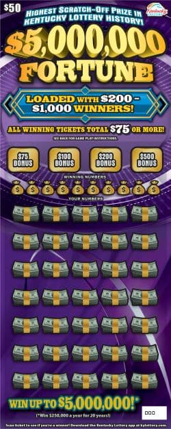$5,000,000 Fortune Kentucky Lottery scratch-off ticket art