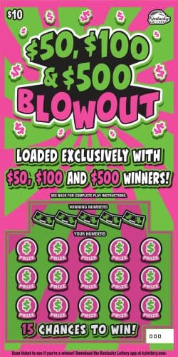 $50, $100, & $500 Blowout Kentucky Lottery scratch-off ticket