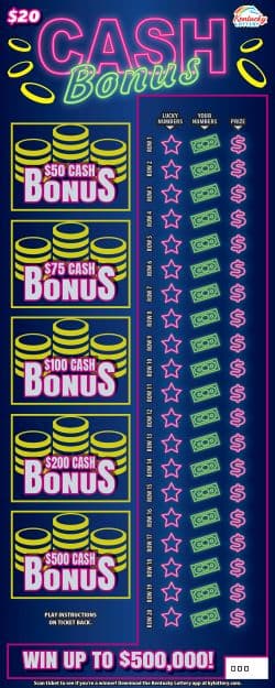 Cash Bonus Kentucky Lottery scratch-off ticket art