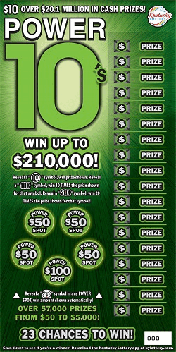 Power 10's Kentucky Lottery scratch-off ticket art