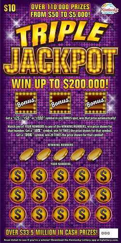 Triple Jackpot Kentucky Lottery scratch-off ticket
