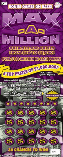 Max-A-Million Kentucky Lottery scratch-off ticket art