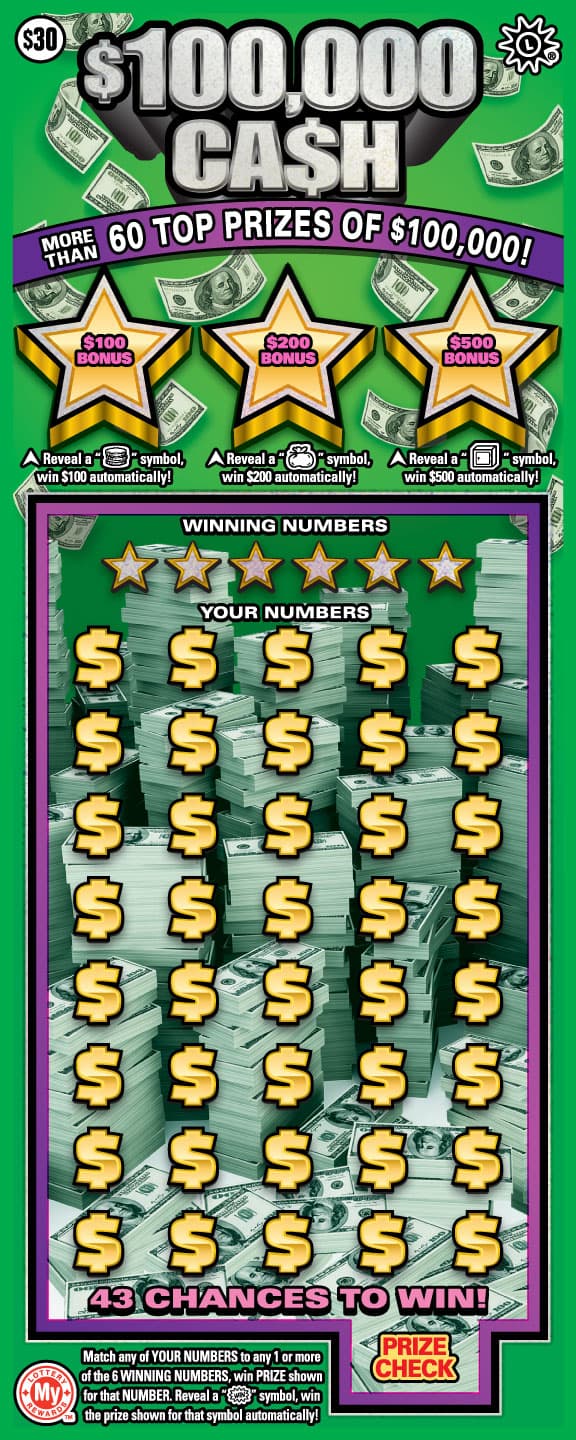 $100,000 Ca$h Maryland Lottery scratch-off ticket