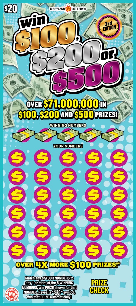 Win $100, $200 or $500 Maryland Lottery scratch-off ticket