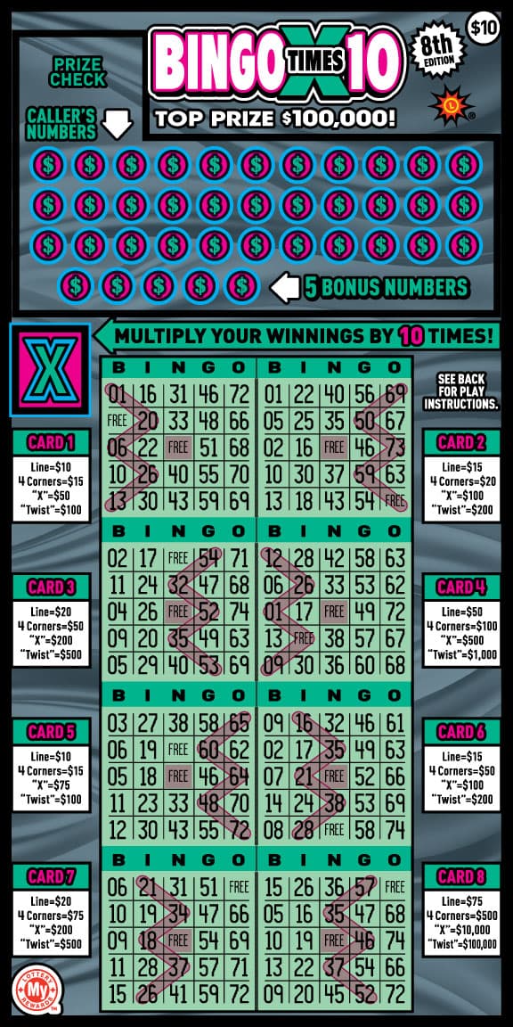 Bingo X10 Maryland Lottery scratch-off ticket art