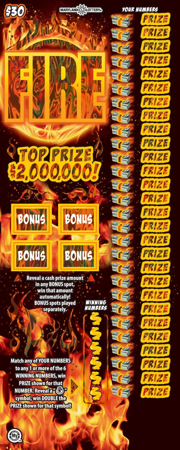 Fire Maryland Lottery scratch-off ticket art