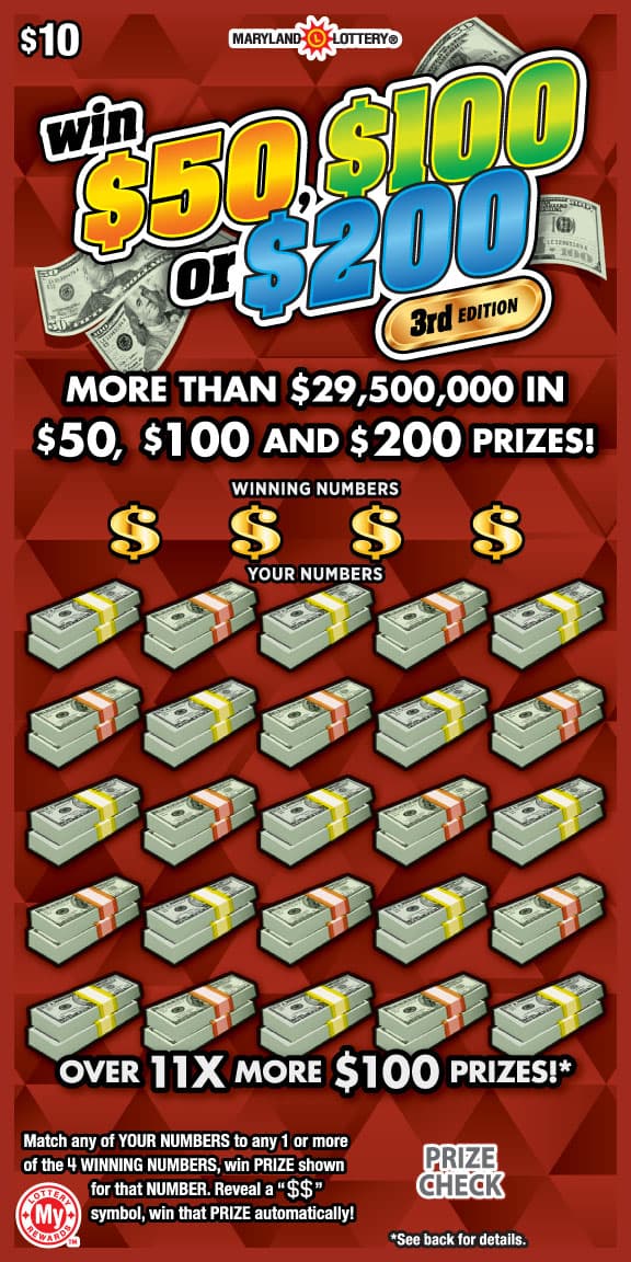 Win $50, $100 or $200 Maryland Lottery scratch-off ticket