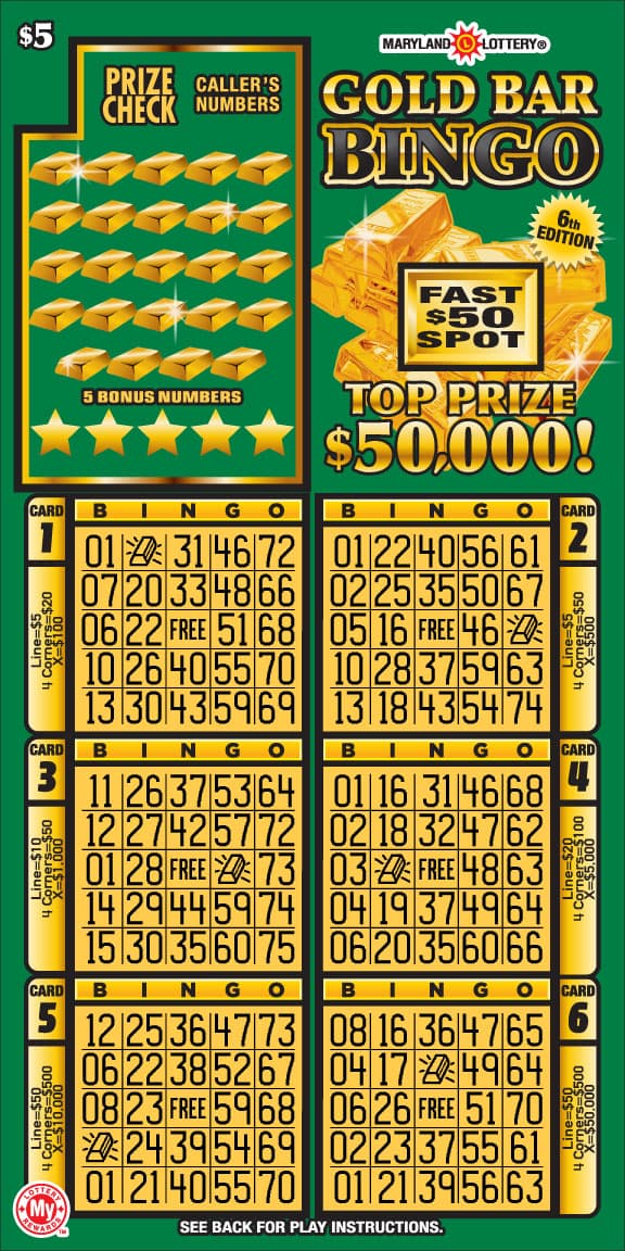 Gold Bar Bingo Maryland Lottery scratch-off ticket art