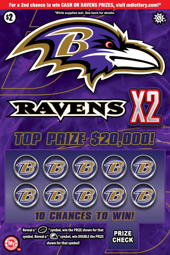 Ravens X2 Maryland Lottery scratch-off ticket