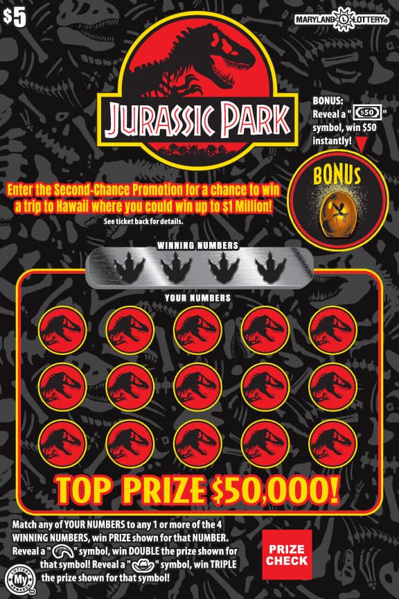 JURASSIC PARK Maryland Lottery scratch-off ticket art