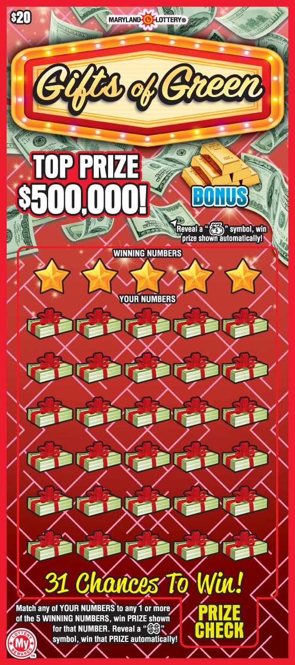 Gifts of Green Maryland Lottery scratch-off ticket art