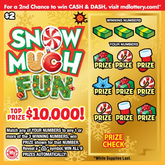 Snow Much Fun Maryland Lottery scratch-off ticket art