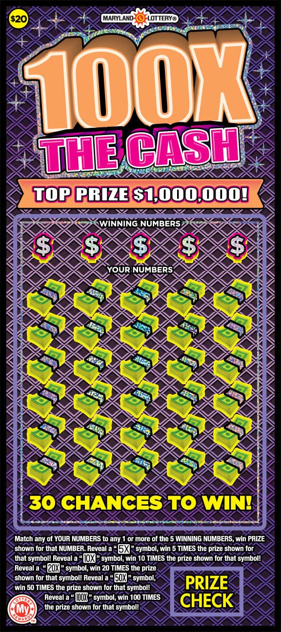 100X the Cash Maryland Lottery scratch-off ticket art