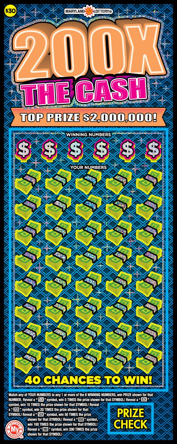 200X the Cash Maryland Lottery scratch-off ticket