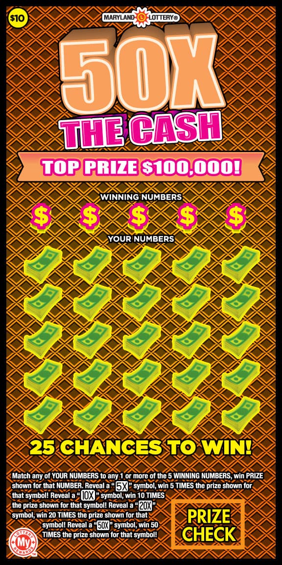 50X the Cash Maryland Lottery scratch-off ticket art