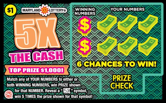 5X the Cash Maryland Lottery scratch-off ticket art