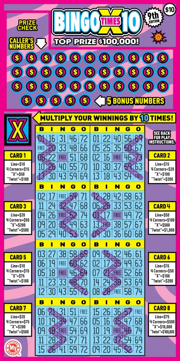 Bingo X10 Maryland Lottery scratch-off ticket art