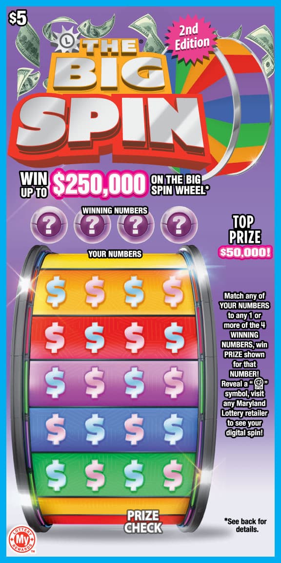 THE BIG SPIN Maryland Lottery scratch-off ticket art