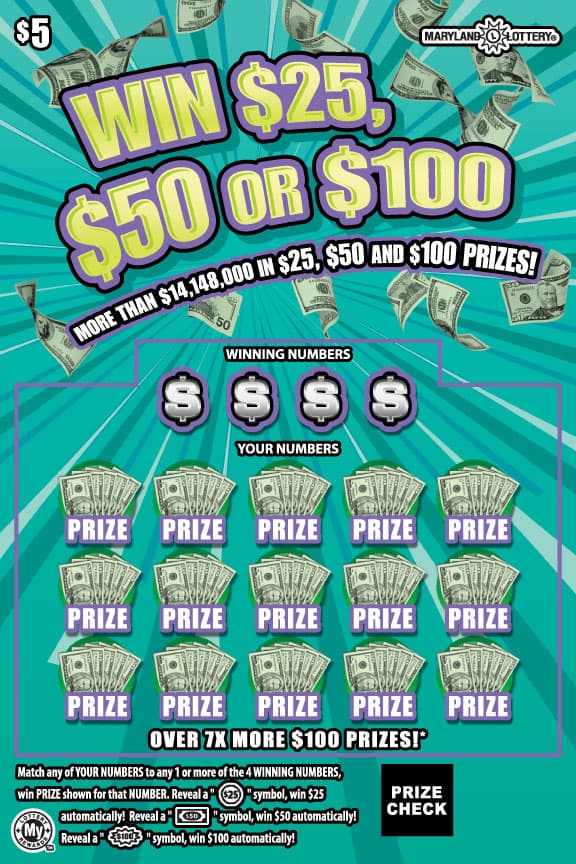 Win $25, $50 or $100 Maryland Lottery scratch-off ticket