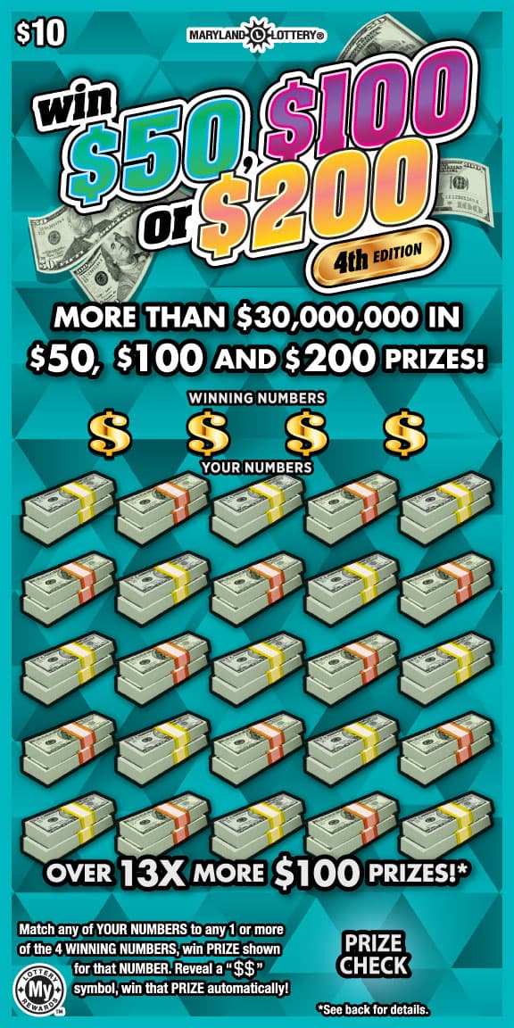 Win $50, $100 or $200 Maryland Lottery scratch-off ticket